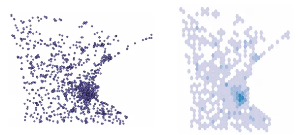 Many dot density maps suffer from crowding of points. Binify uses hexagon binning to alleviate this pain and better display trends.