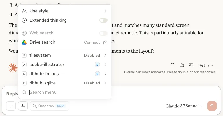 Screenshot of Claude Desktop settings menu