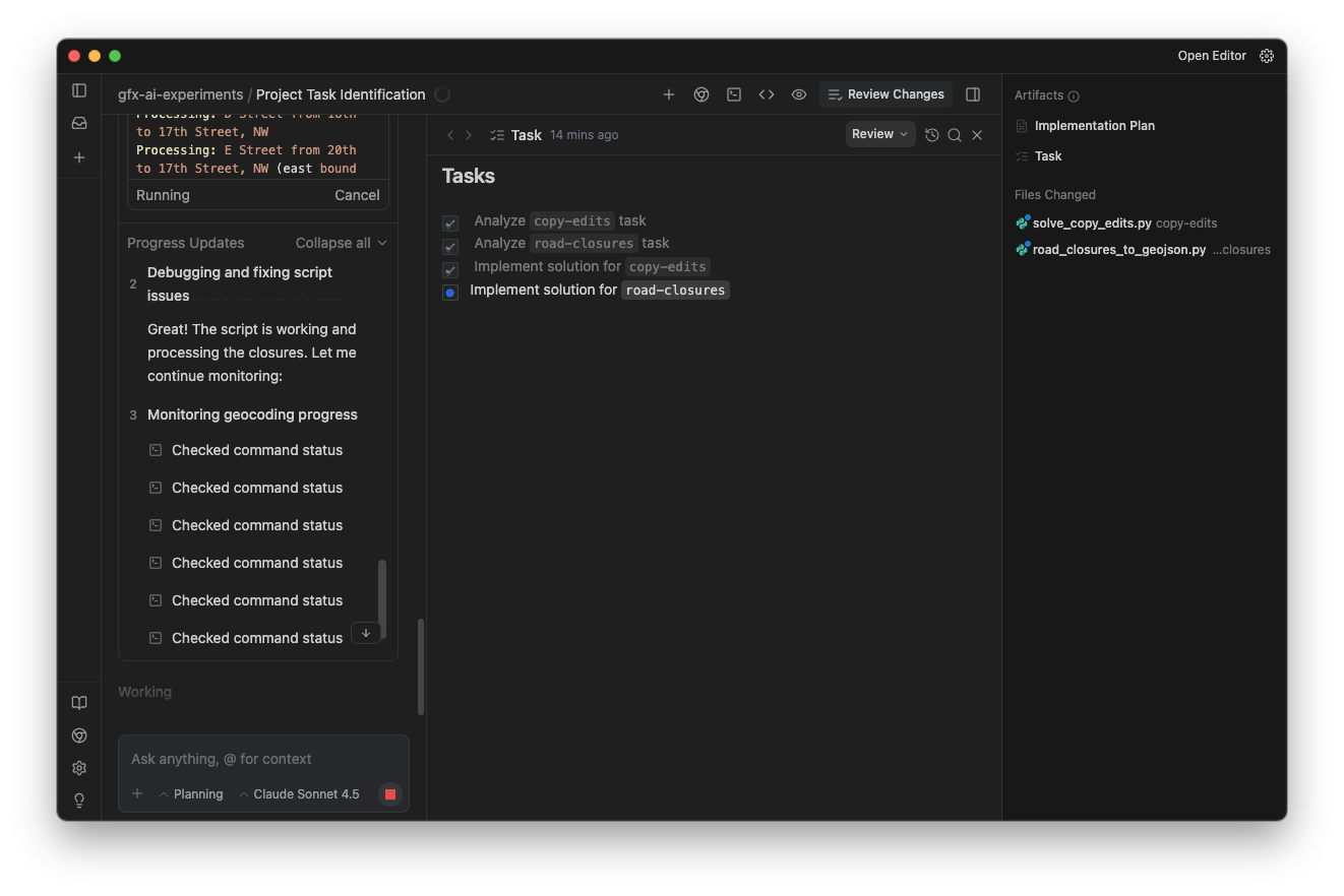 Screenshot showing an in-progress task