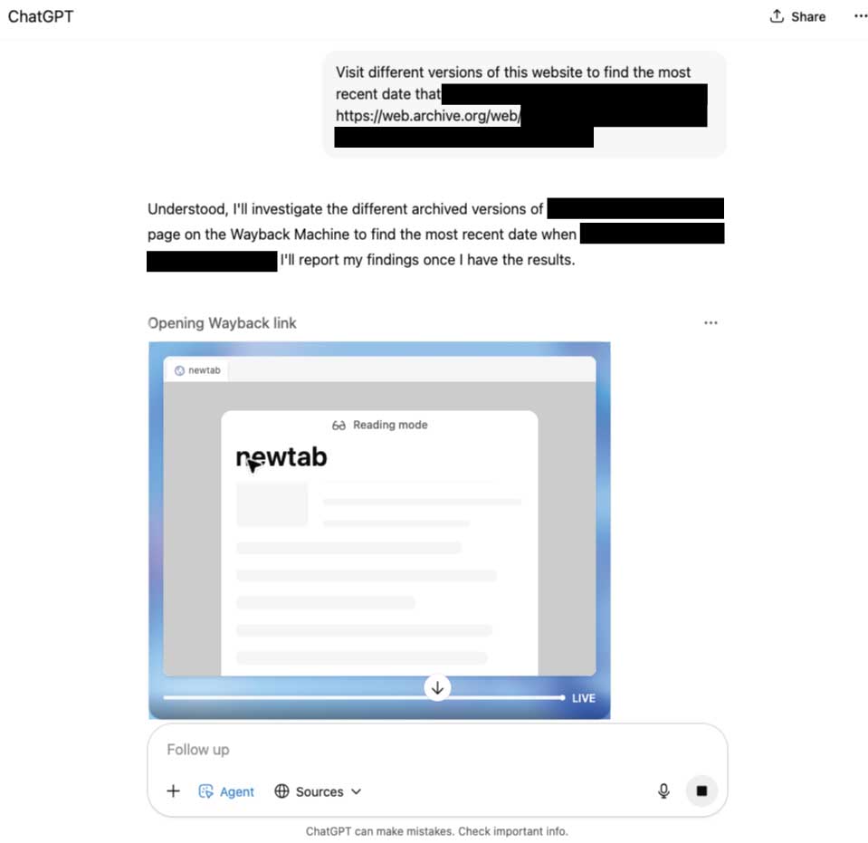 Screenshot of ChatGPT